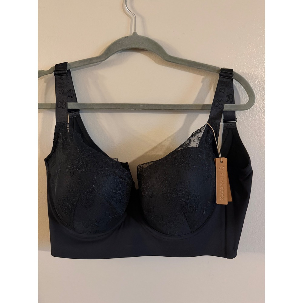 Shapellx Black Lace Full Coverage Underwire Bra 38DDD Floral Smoothing Back NWT